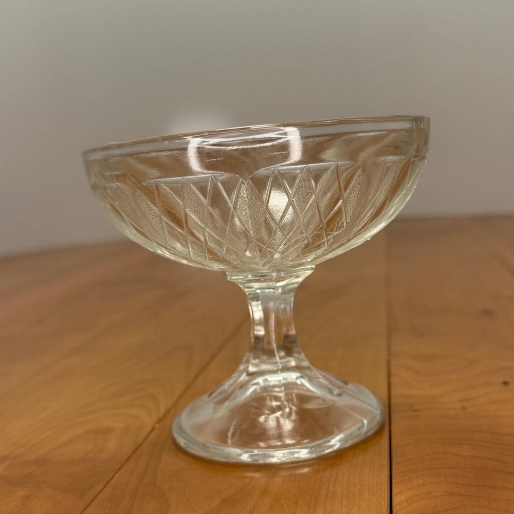 Vintage EAPG Clear Glass Footed Sherbet Dessert Cup Diamond Pattern 4 inch